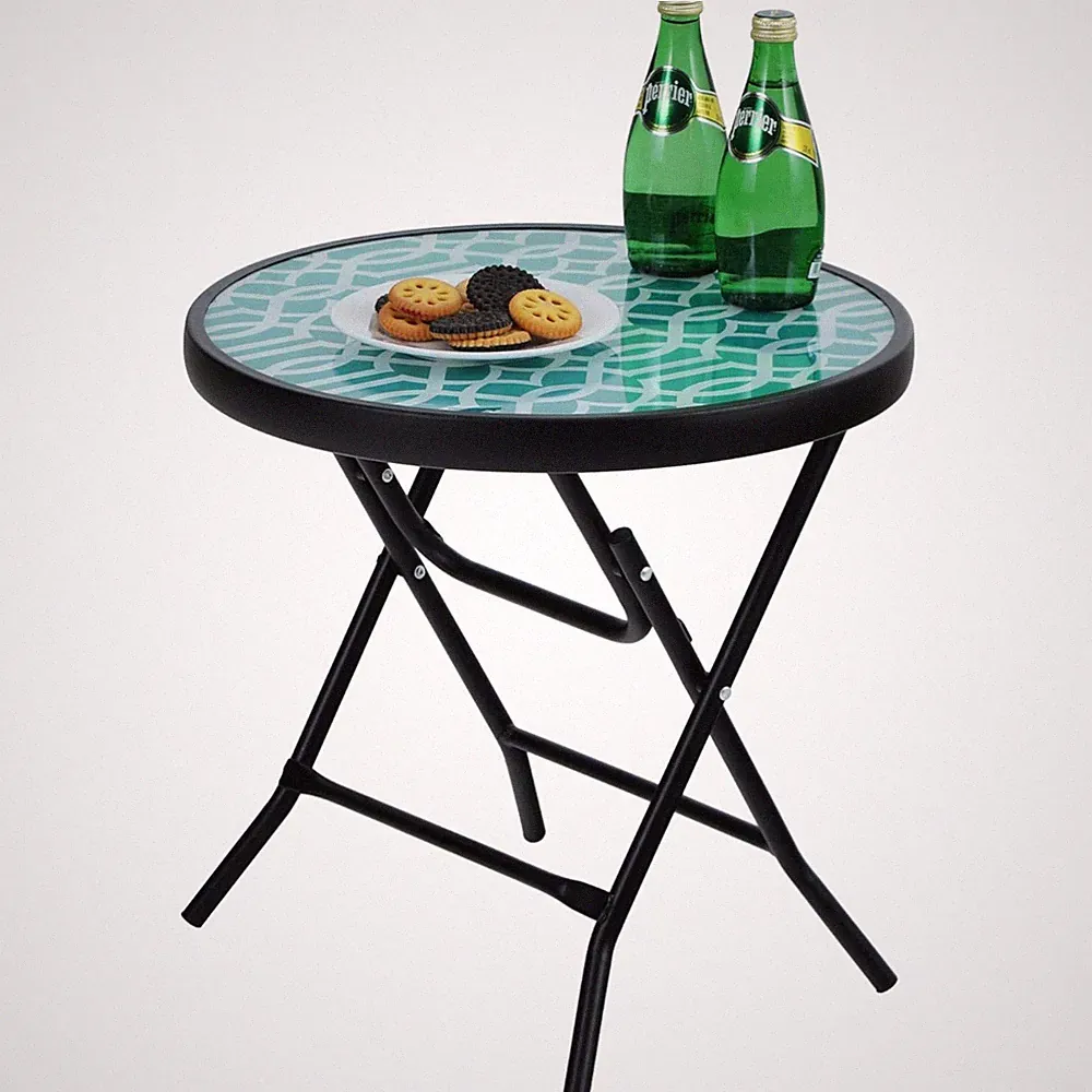 Beistelltisch, Gartentisch, Klapptisch, Metall, Glas, Balkon, wetterfest, Modern