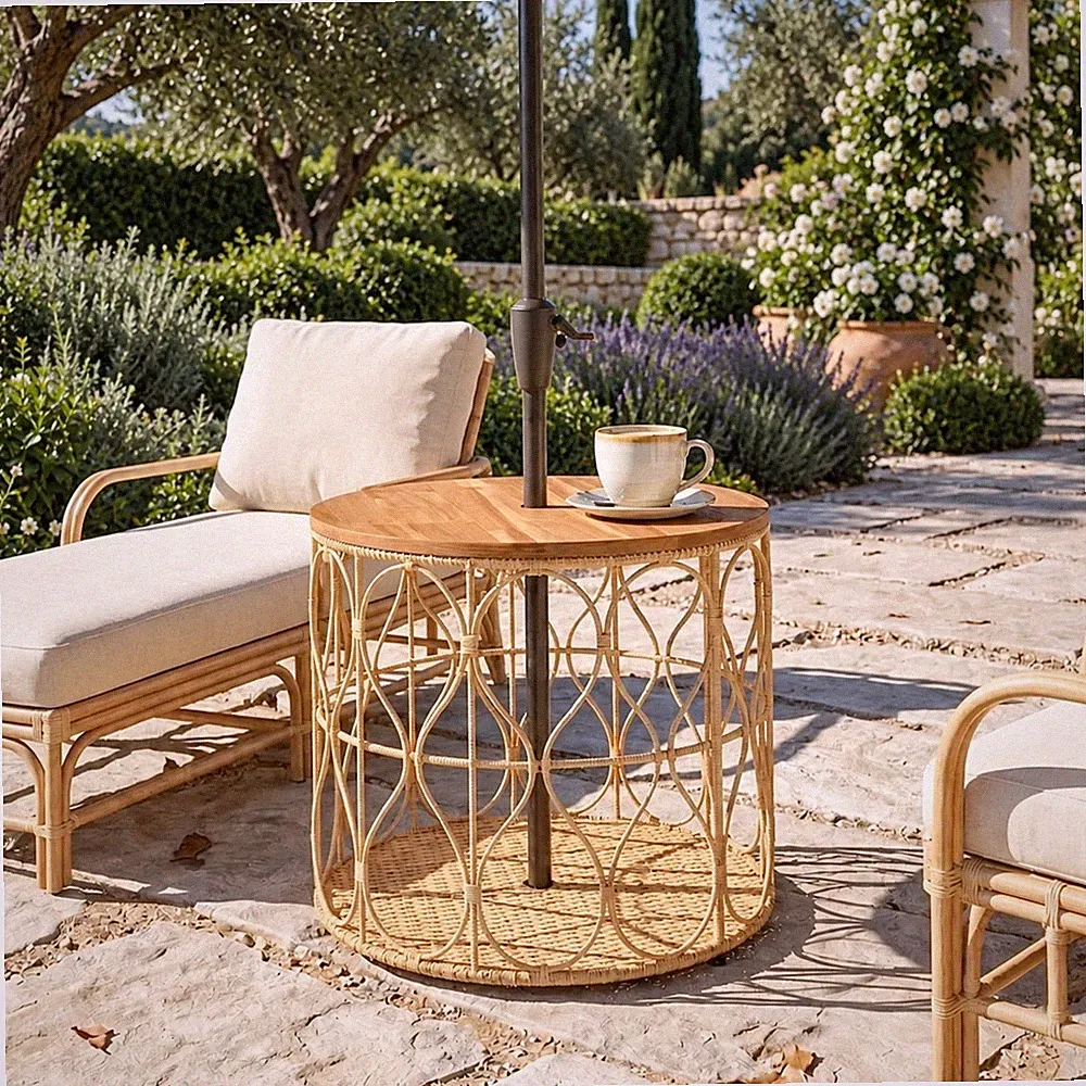 Beistelltisch Gartentisch Ø50cm Akazienholz Rattan Teak Wetterfest 80kg