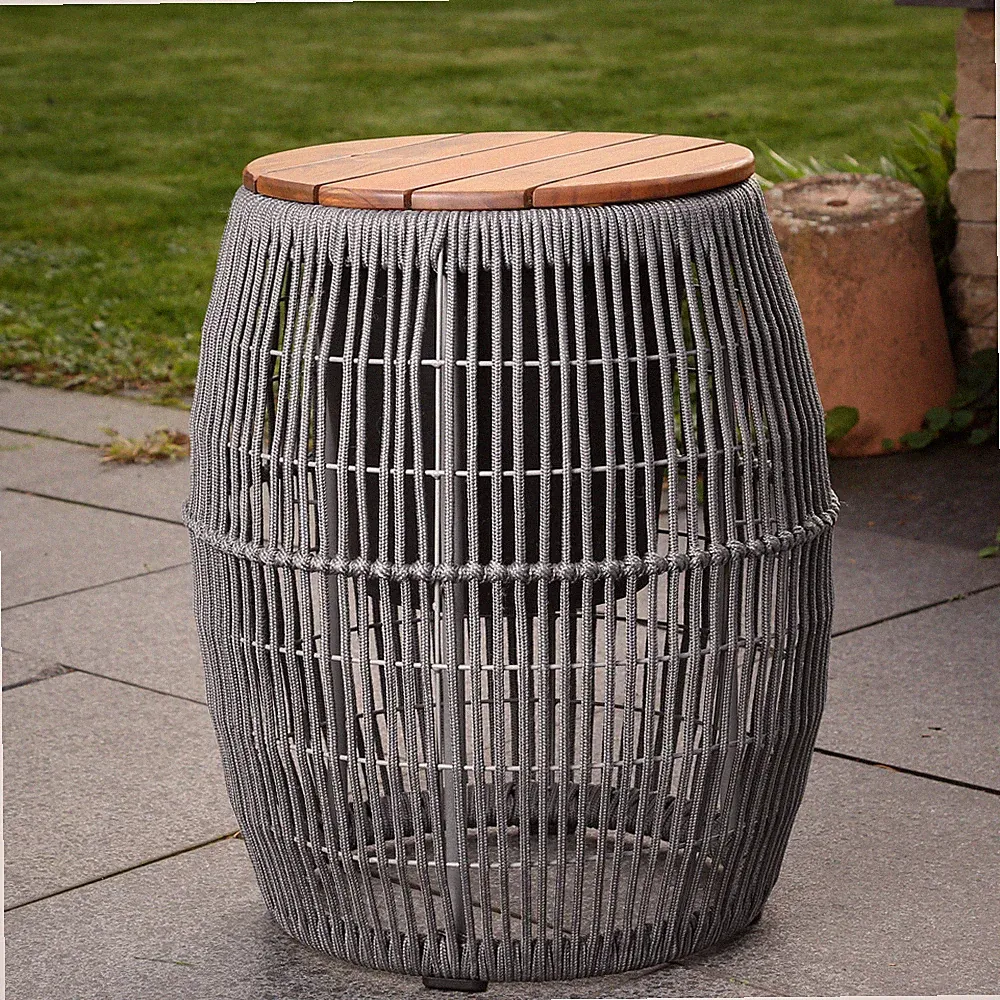 Beistelltisch Gartentisch oval fassförmig Gartenmöbel mit Behälter 49cm grau
