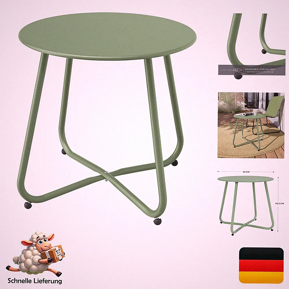 Beistelltisch Gartentisch Rund 45cm Salbeigrün | Leicht & Stabil | Outdoor &...