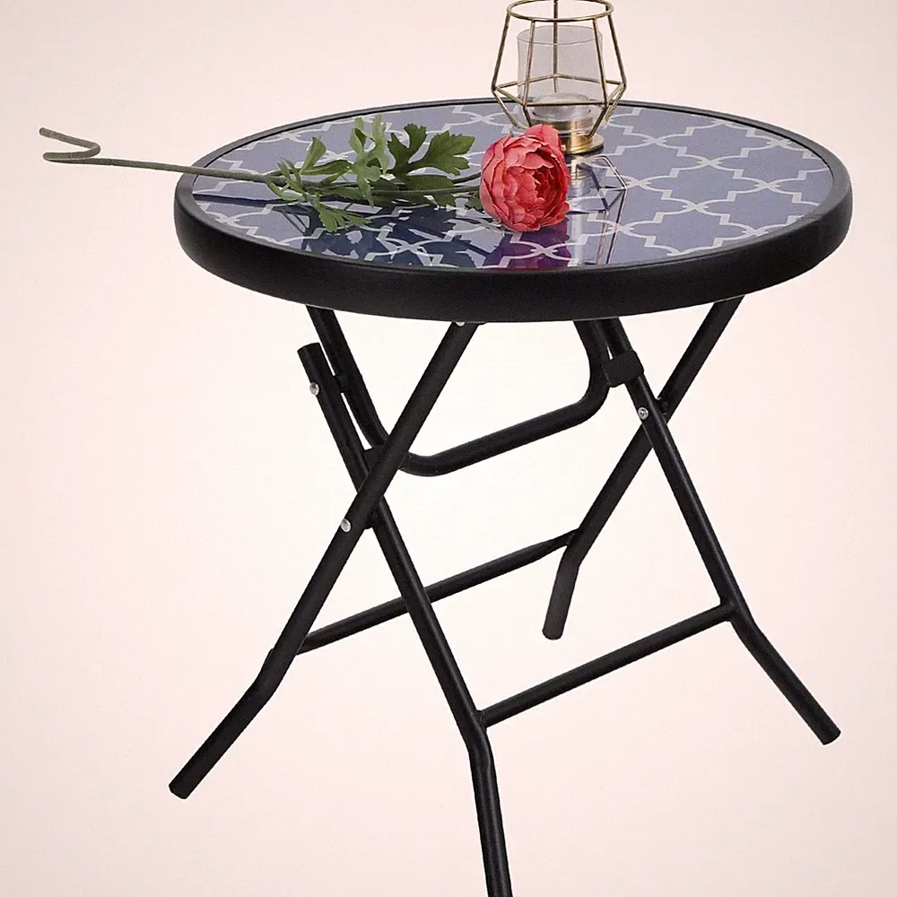 Beistelltisch Klappbar Garten Balkon Tisch klein modern wetterfest Glas Metall