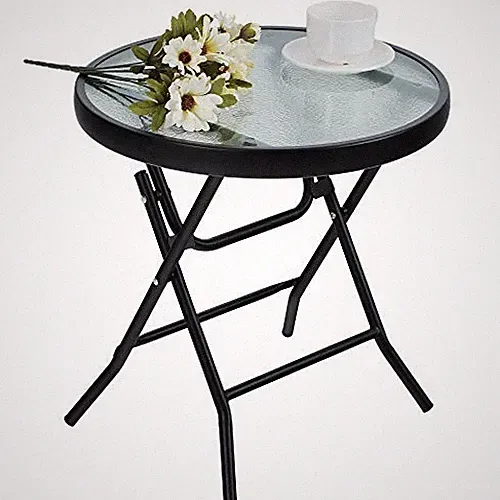Beistelltisch Klappbar Outdoor Gartentisch Glas Wetterfest 46x46cm Balkon