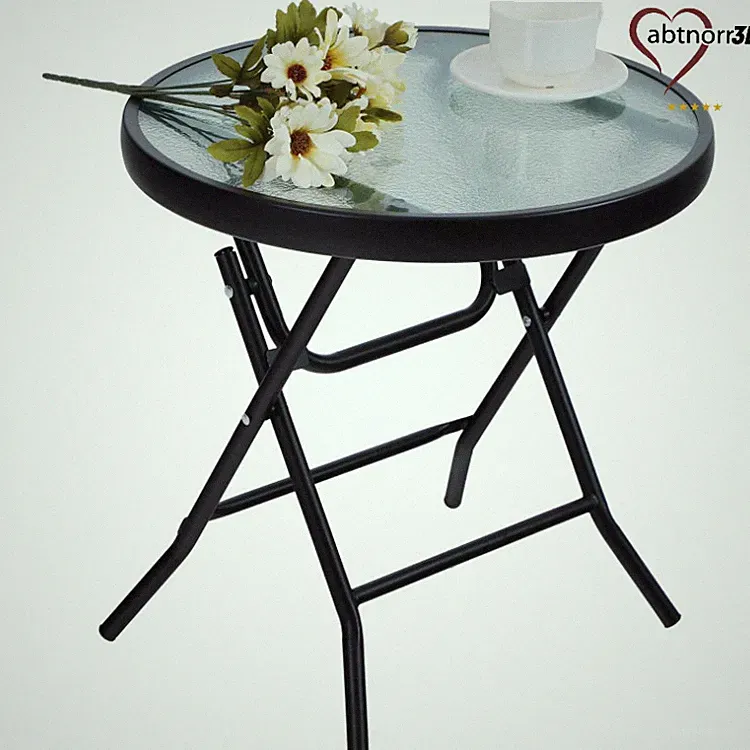 Beistelltisch Klappbar Rund Gartentisch 46x46x48 cm Türkis Transparent Blau