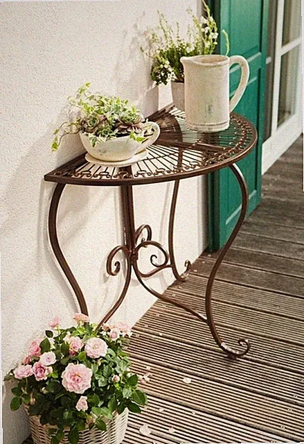 Beistelltisch Konsoltisch Gartentisch Balkon halbrund braun 80 cm Landhauswelt