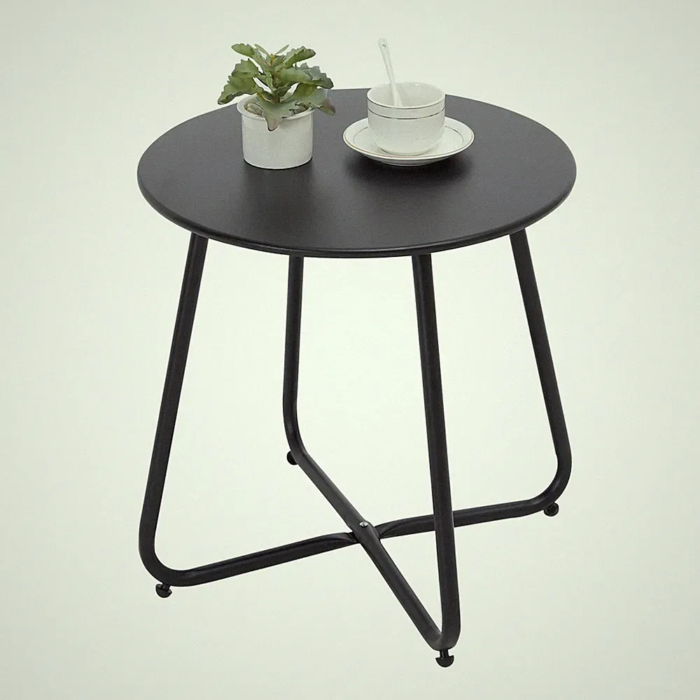 Beistelltisch Metall Garten Rund Verstellbare Tischbeine Schwarz Ø 45x45H cm