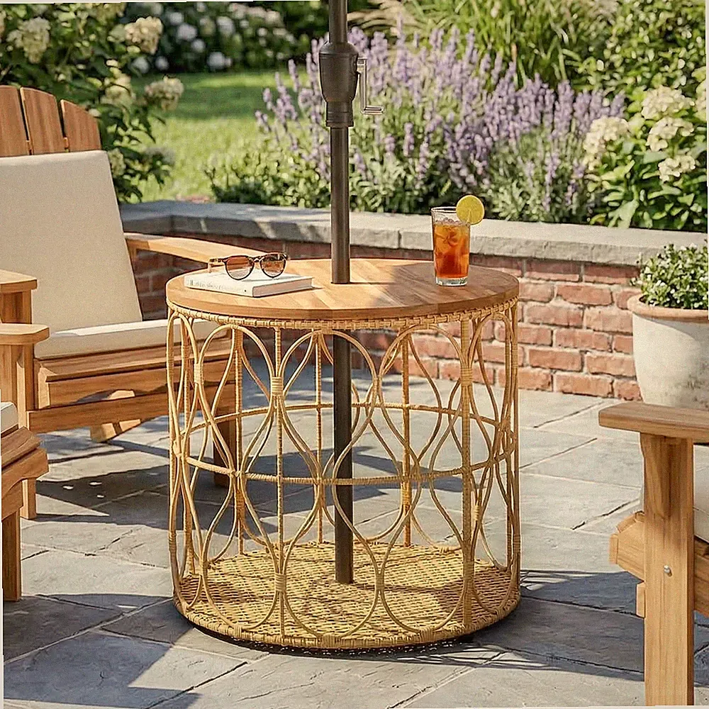 Beistelltisch Ø50 cm wetterfest Gartentisch mit Rattanoptik Refurbished