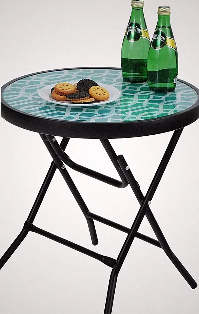 Beistelltisch Outdoor Klappbar Rund | Kleiner Gartentisch Grün Metall 46x46x48cm