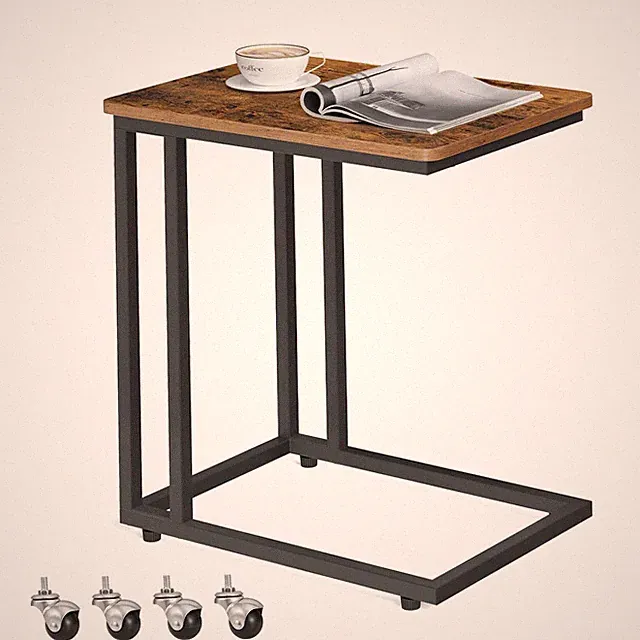 Beistelltisch Sofatisch C-Form Kaffeetisch mit Rollen im Industrie-Design