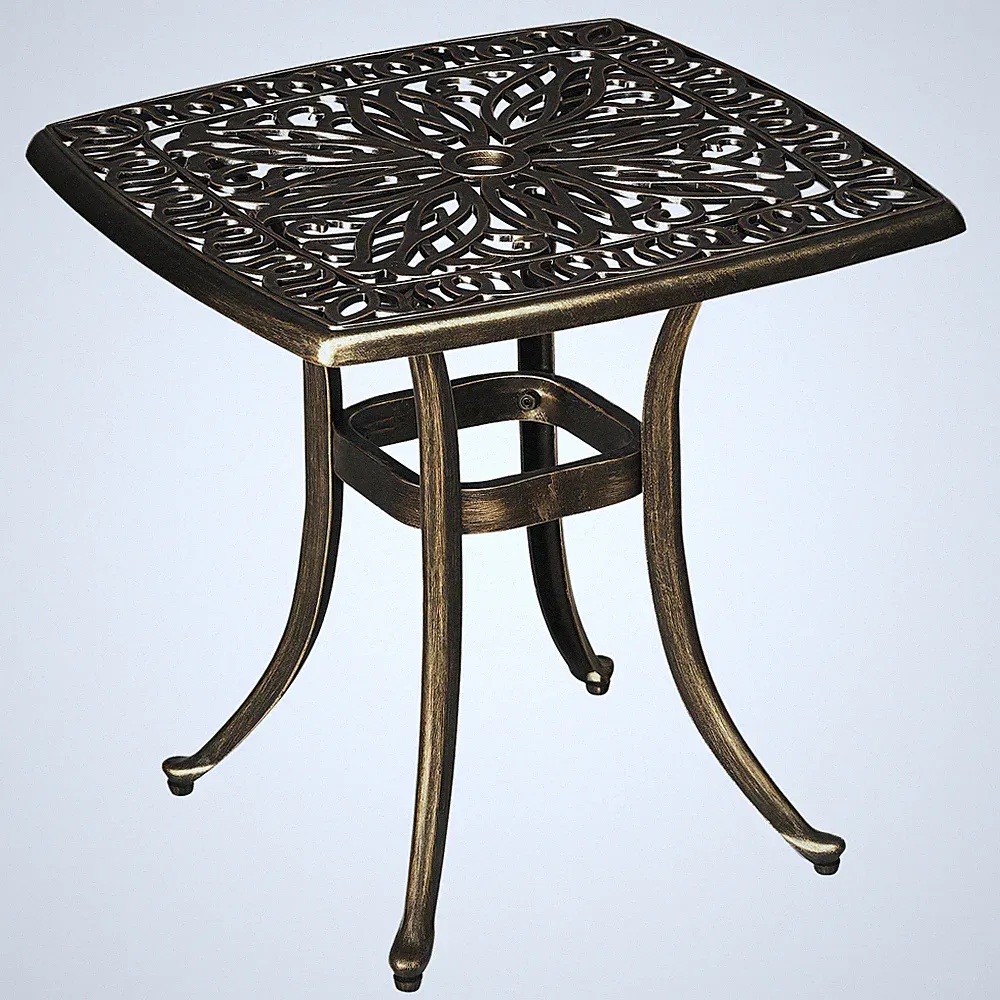 Beistelltisch, Terrassentisch mit Schirmloch, Aluminiumrahmen für Garten, Bronze