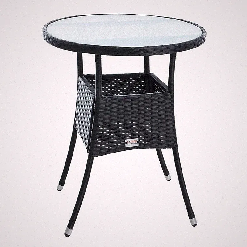 Beistelltisch Tisch Polyrattan Gartentisch Rattan Balkontisch Rund Schwarz