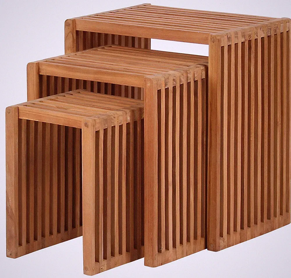 Beistelltische Couchtisch 3er Set Teak Holz Garten Braun Balkon Outdoor Indoor