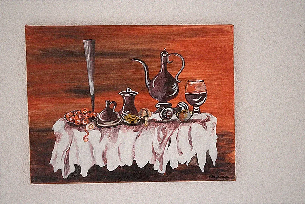 Bild gemaltes Stillleben gedeckter Tisch Leinwand 40x30 Sonderpreis