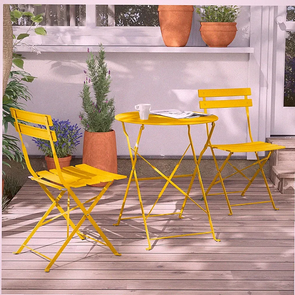 Bistro Set 3-teilig Gartenmöbel 2 Stühle Tisch Stahl klappbar Balkon gelb Hof