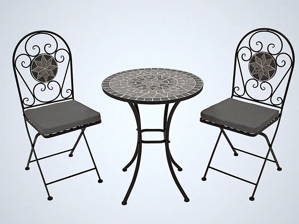 Bistroset Gartenset Sitzgruppe Mosaikmöbel Set SIENA 3-teilig, Tisch rund, grau