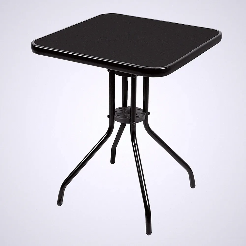 Bistrotisch 60x60cm Glas/Metall Schwarz Balkontisch Glastisch Gartentisch eckig