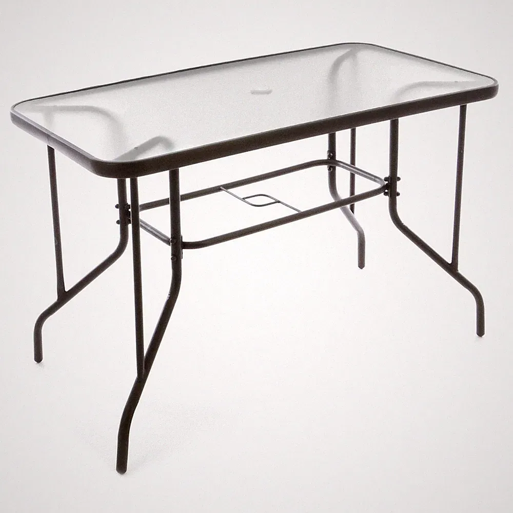 Bistrotisch Balkontisch Gartentisch eckig braun mit Glasplatte und Schirmloch