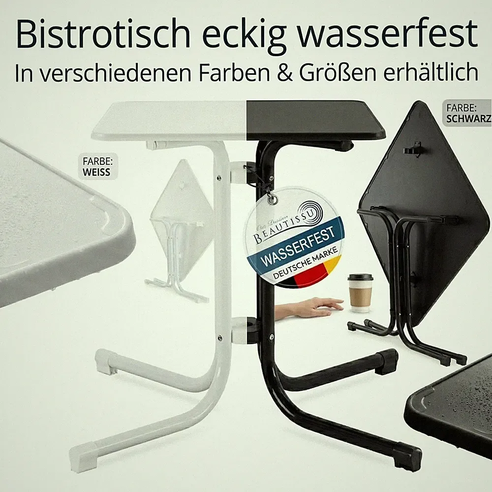 Bistrotisch eckig Campingtisch Gartentisch Balkontisch weiß schwarz 60 70 80 cm