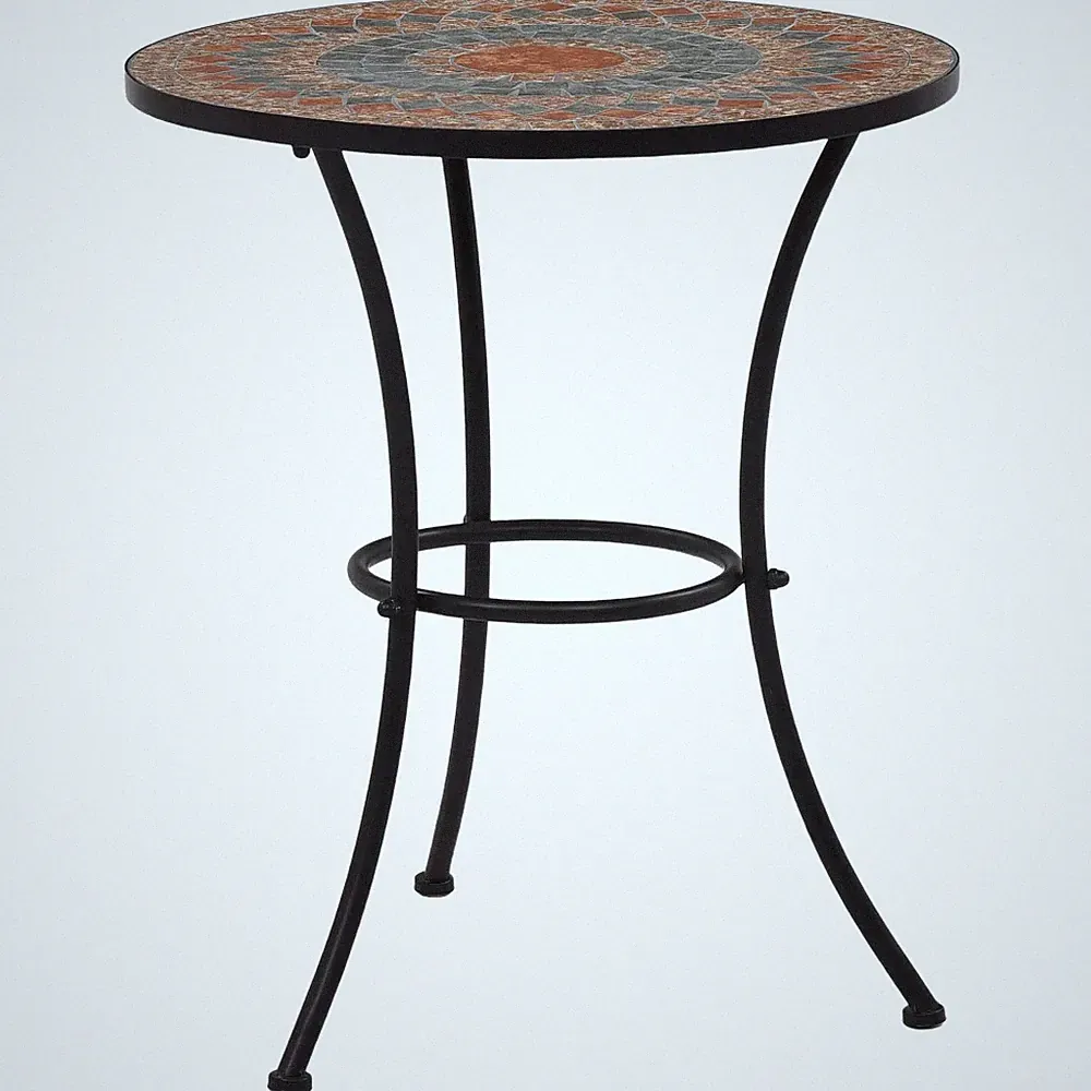 Bistrotisch Mosaik Keramik 60 cm Orange Grau Runder Gartentisch