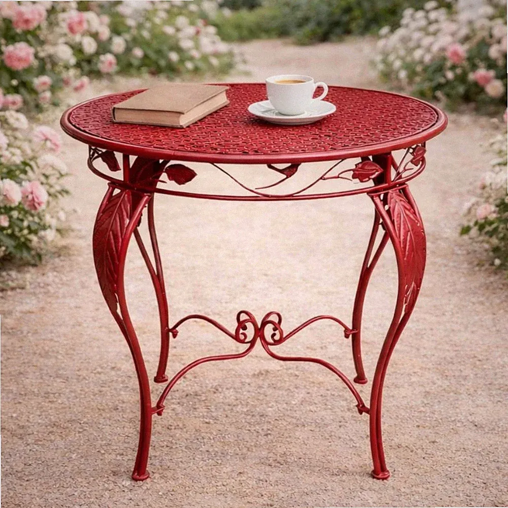 Bistrotisch Rund 70cm Metall Eisen Rot Wetterfest Rosso 96711 Gartentisch Antik