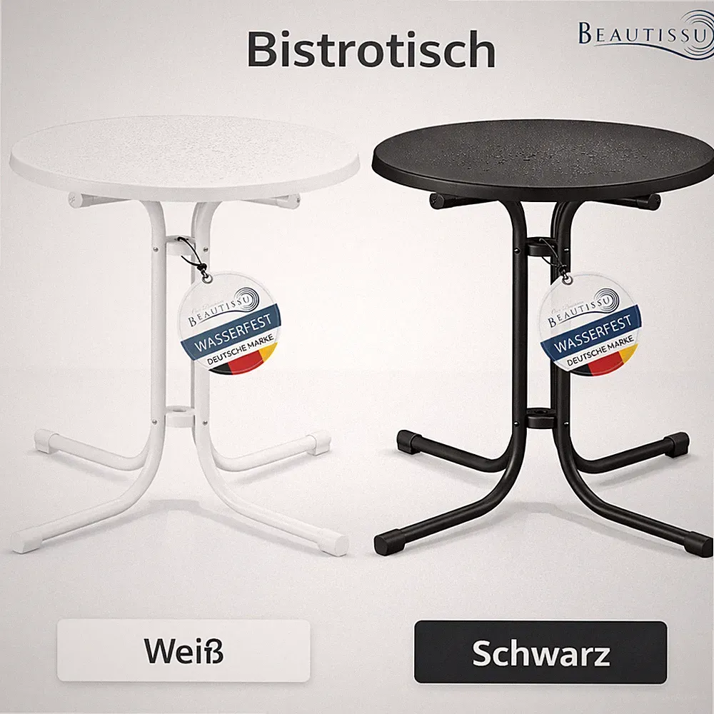Bistrotisch rund Campingtisch Balkontisch Gartentisch schwarz weiß 60 70 80 cm