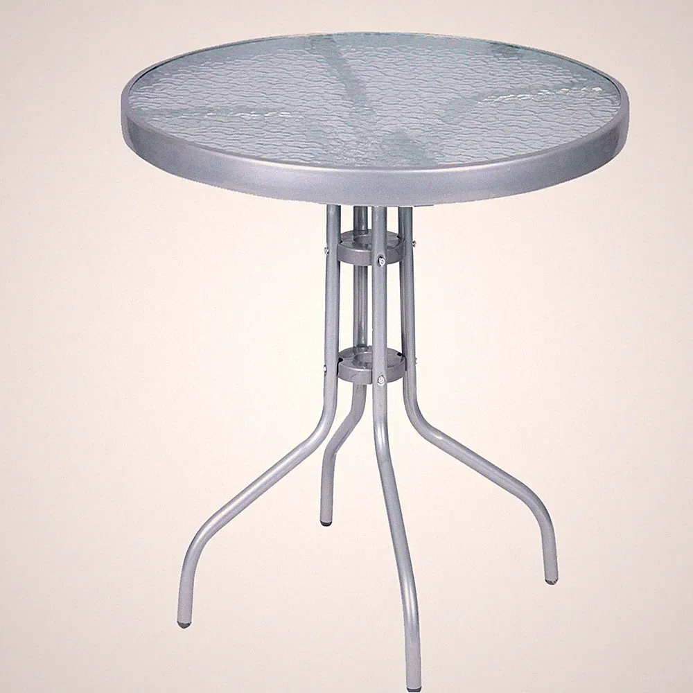 Bistrotisch Rund Ø 60 H70cm Glas/Metall Silber Balkontisch Glastisch Gartentisch