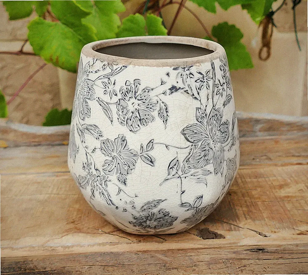 Blumentopf Pflanztopf Pflanzschale Florales Motiv romantisch Landhaus antik NEU