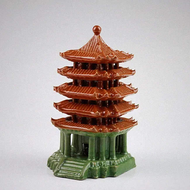 Bonsaifigur asiatische Keramik Pagode, Bonsai-Garten Dekoration Höhe 14 cm, grün