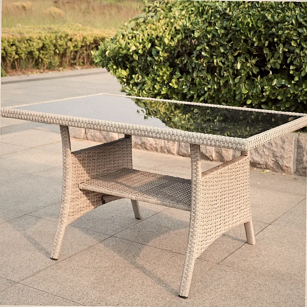 Calma Lux® Polyrattan Gartentisch 120x70x68cm mit Ablage Glas Tischplatte Wetter
