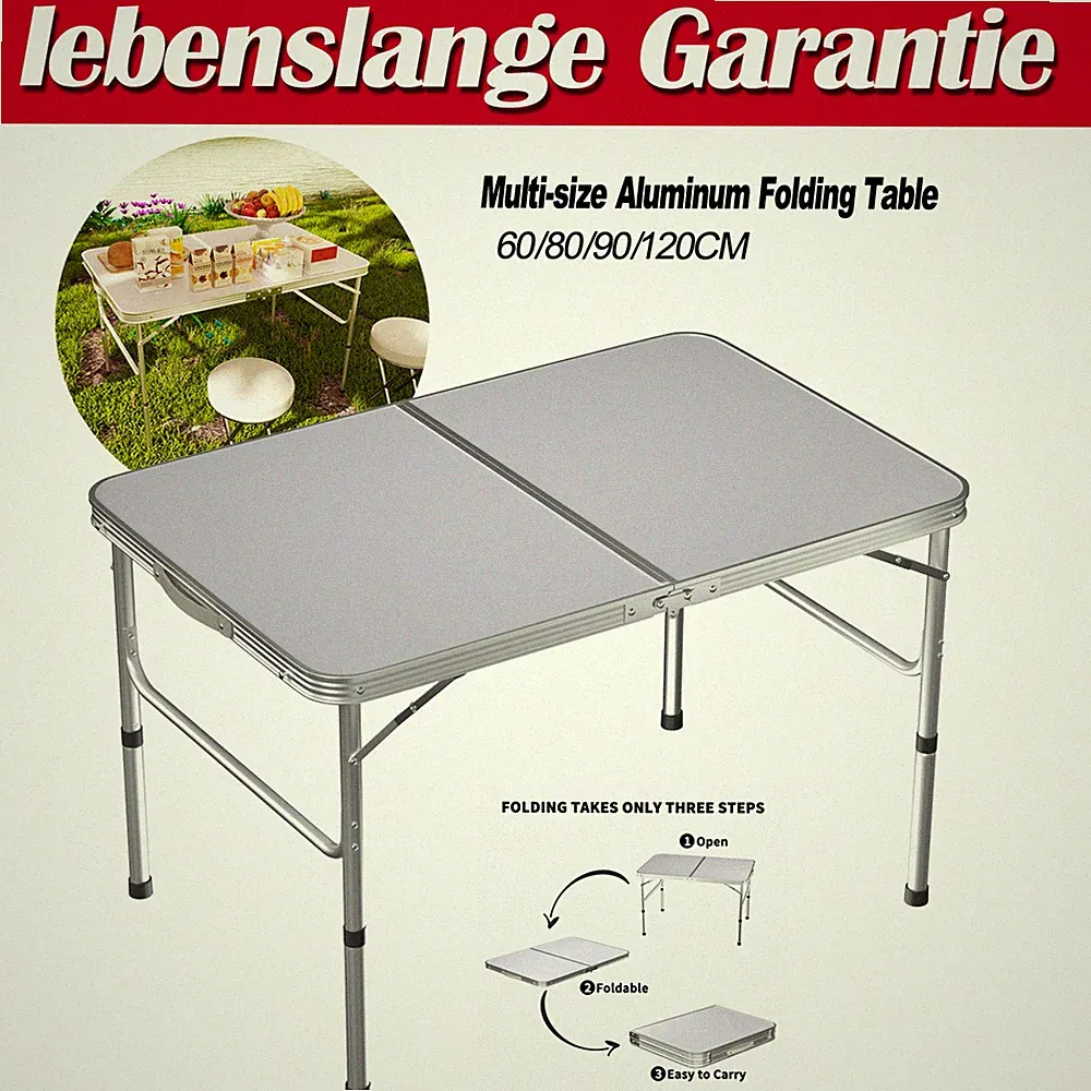 Campingtisch Alu Klapptisch klappbar Tisch Gartentisch Camping 60/80/90/120cm DE