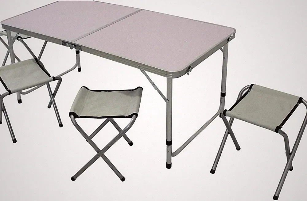 Campingtisch Aus Aluminium Mit 4 Hockern, Klappbar, Klapptisch Wetterfest Höhenv