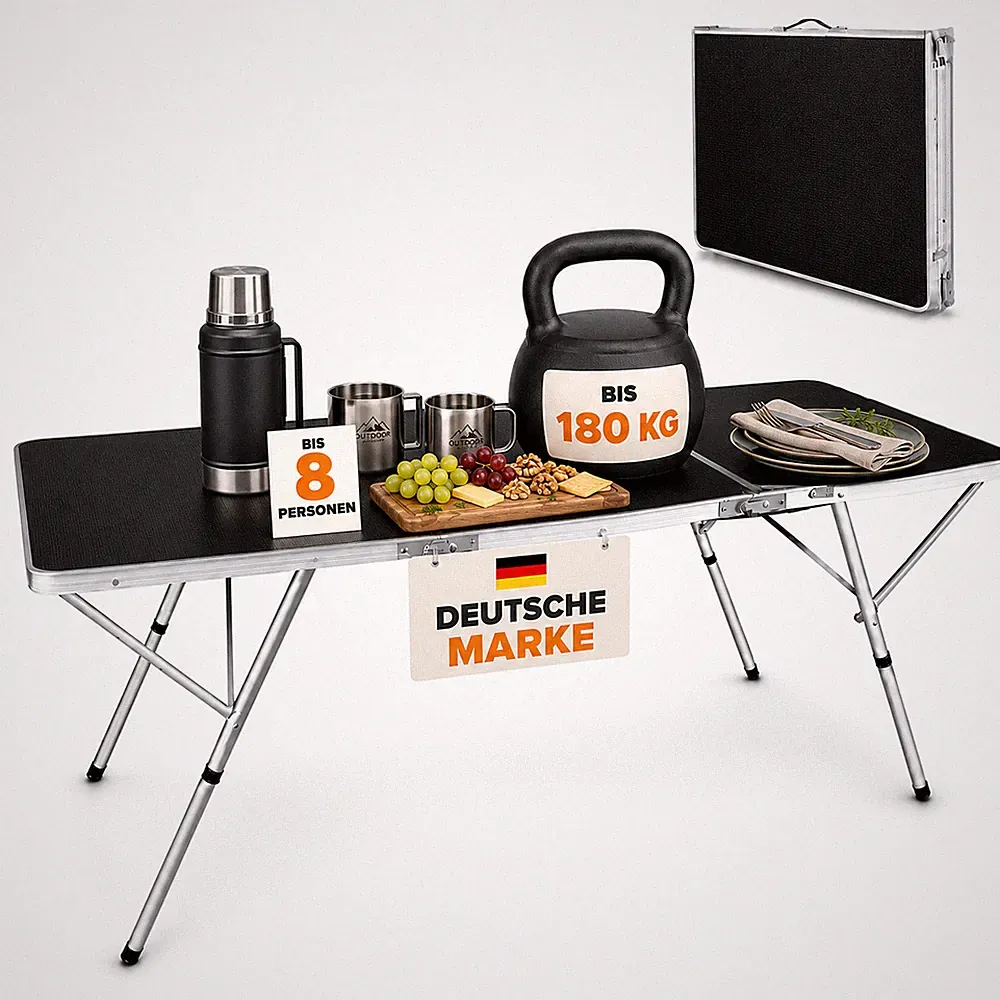 Campingtisch klappbar 180 cm Tragegriff Alugestell MDF-Platte Garten Klapp Tisch