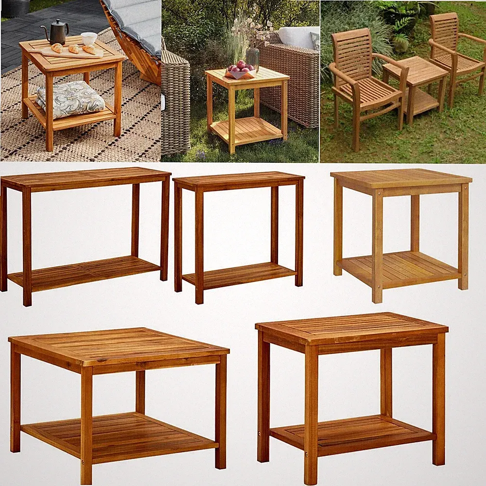 Casaria Beistelltisch Akazie Holz Wetterfest Balkon Garten Terrasse Tisch Massiv
