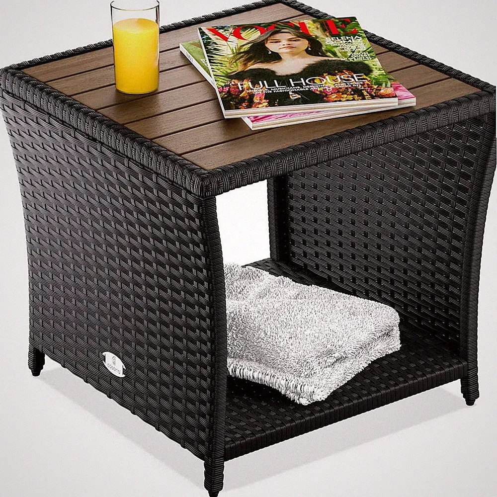 CASARIA® Gartentisch Balkontisch Beistelltisch Polyrattan Holz Garten Balkon