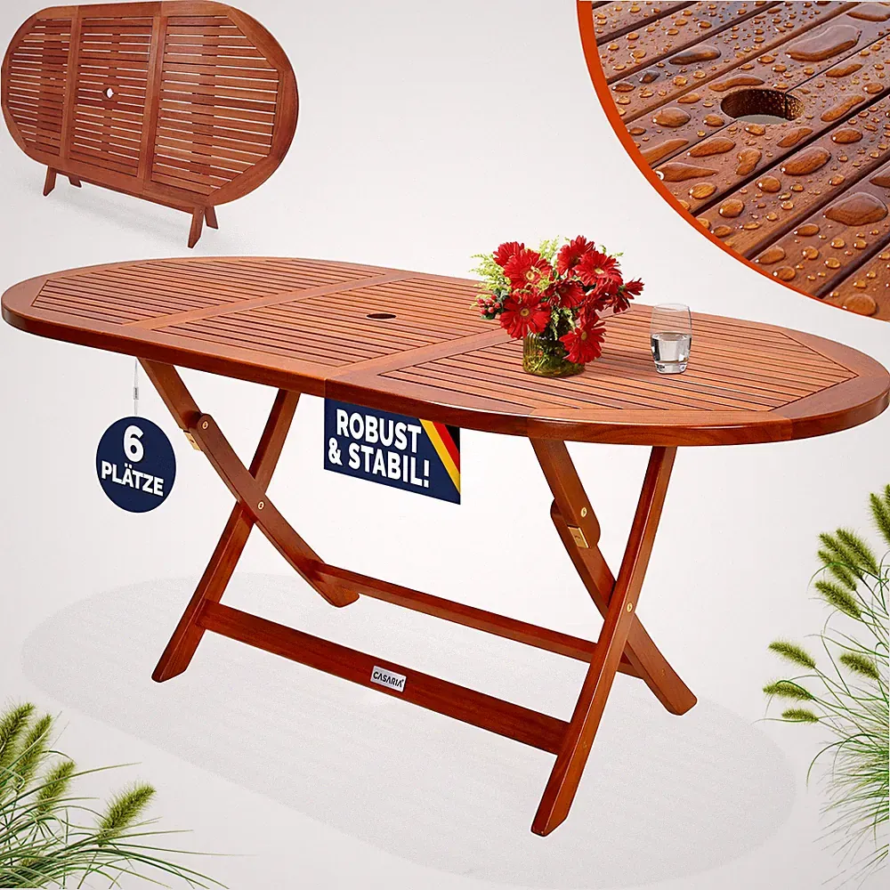 CASARIA® Gartentisch Balkontisch Holz Schirmloch Klappbar 160x85cm Balkon Garten