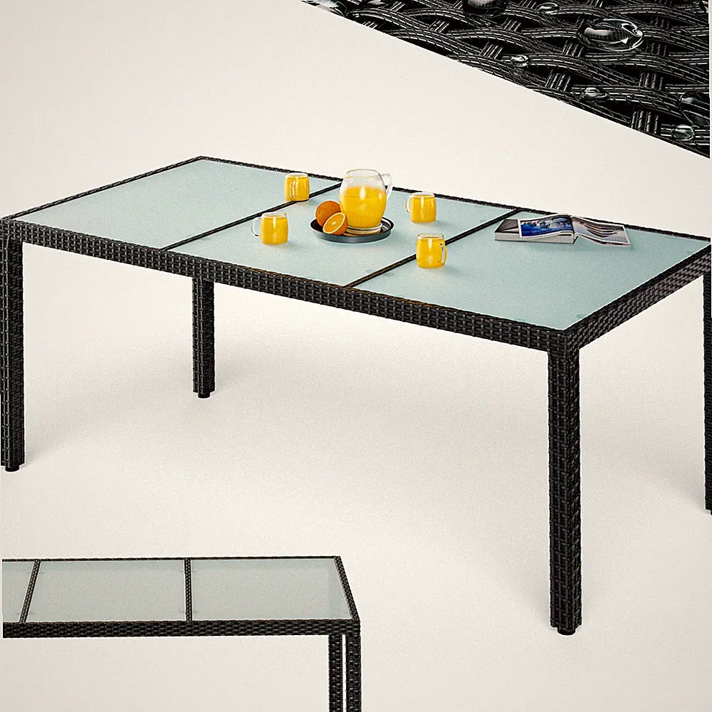 CASARIA® Gartentisch Esstisch Wetterfest Polyrattan Glas Garten Terrasse Tisch