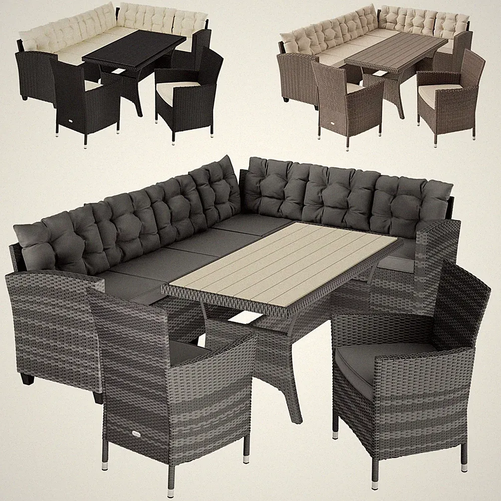 CASARIA® Polyrattan Lounge WPC Tisch Stühle Garten Balkon Sitzgruppe Gartenmöbel