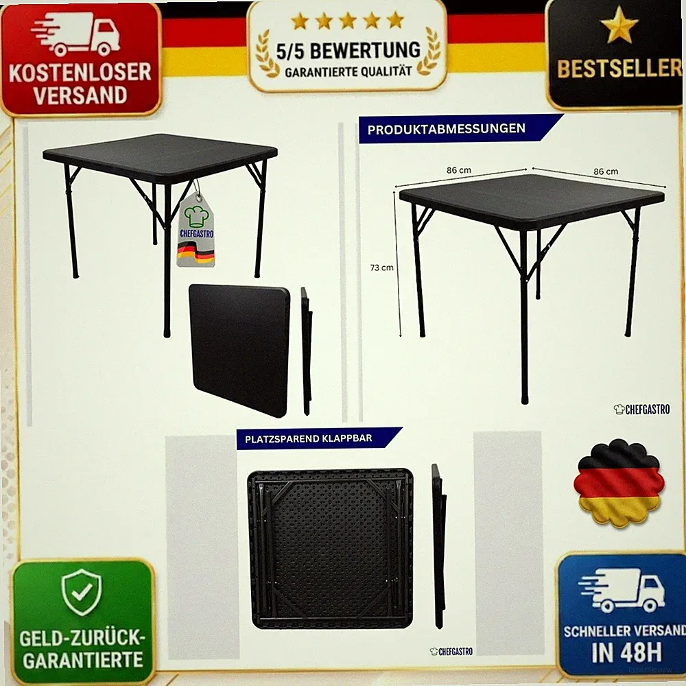 CHEFGASTRO Balkontisch klappbar 86x86cm Gartentisch wetterfest 4 Personen