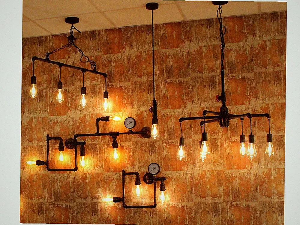 Coole ausgefallene Esstischlampen mit Wasserrohren mehrflammig Industrial Style