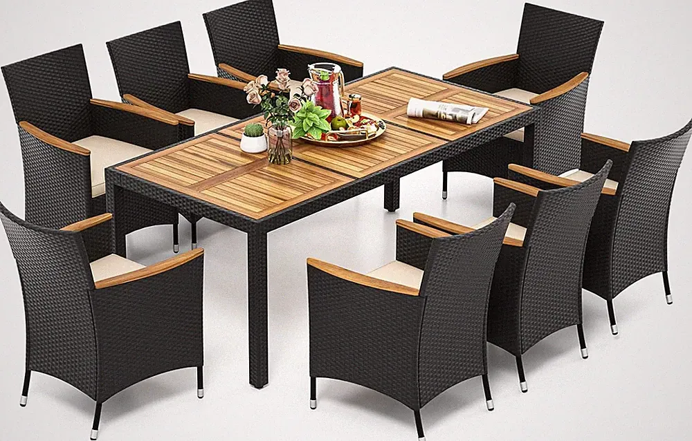 COSTWAY 9 TLG. Rattan Gartenmöbel Set, Sitzgruppe Für 8 Personen, Gartentisch Mi