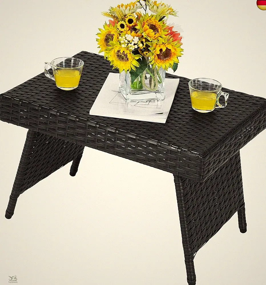 COSTWAY Beistelltisch Outdoor klappbar, Polyrattan Gartentisch, Balkontisch