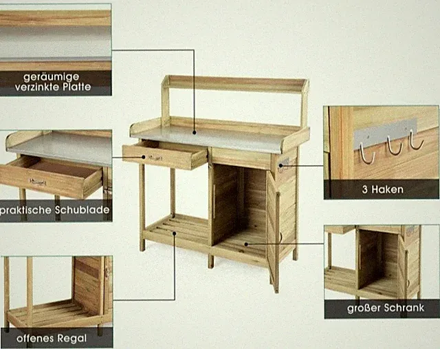 Costway Garten-Pflanzbank Pflanztisch aus Holz mit verzinkter Oberfläche Neu