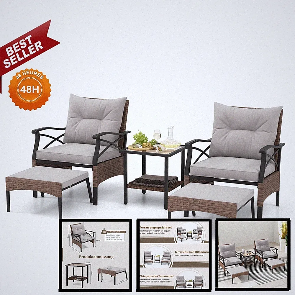 COSTWAY Rattan Gartenmöbel Set 5-teiliges Balkonmöbel mit Kissen