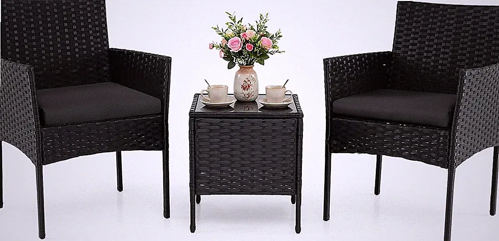 COSTWAY Rattan Gartenmöbel Set, Balkonmöbel Mit 2 Stühlen & Gartentisch, Wetterf