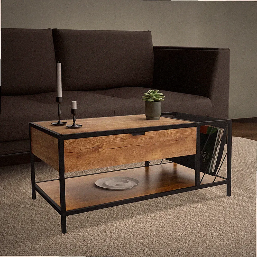 Couchtisch mit Schublade und Zeitschriftenfach Wohnzimmertisch Braun 100x54x45cm