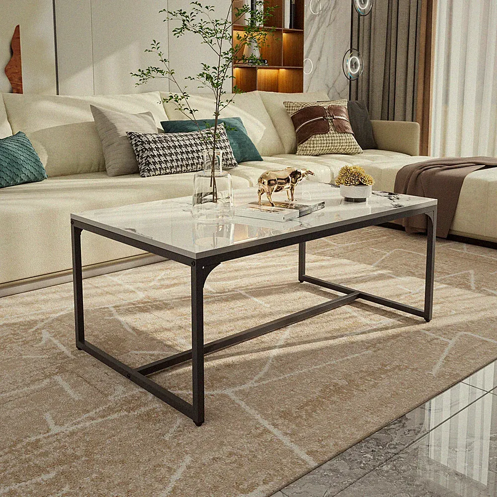 Couchtisch Weiß Marmor Optik Wohnzimmertisch Sofatisch Gartentisch Lounge Tisch