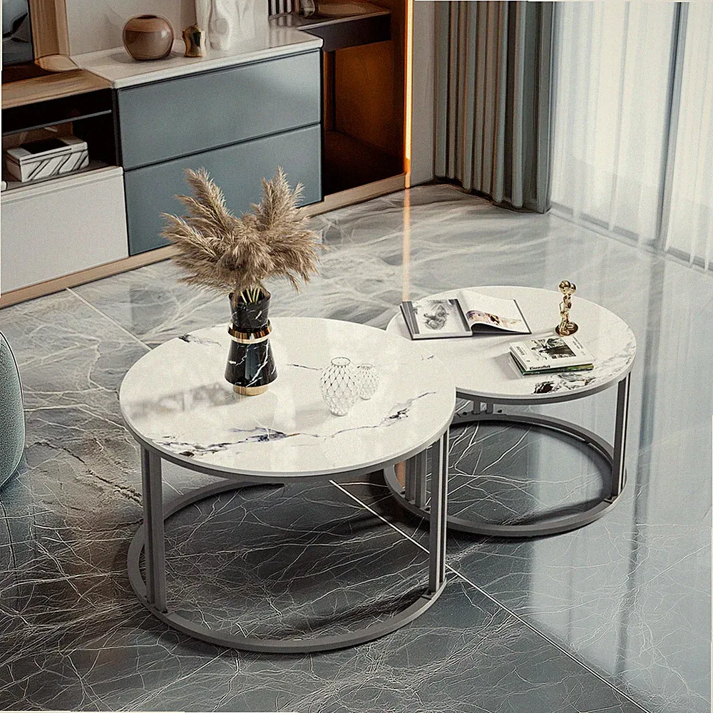 Couchtisch Wohnzimmer Rund Gartentisch Satztisch Loungetisch Balkontisch Marmor