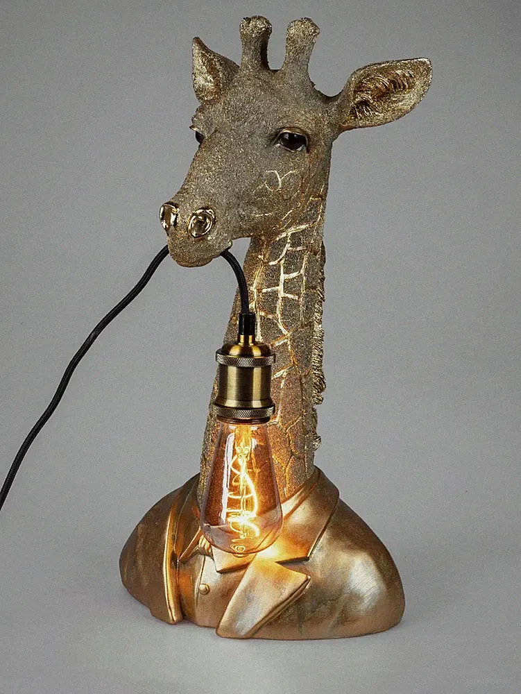 dekorative Tischlampe Giraffe Büste mit Anzug H. 50cm antikgold Formano
