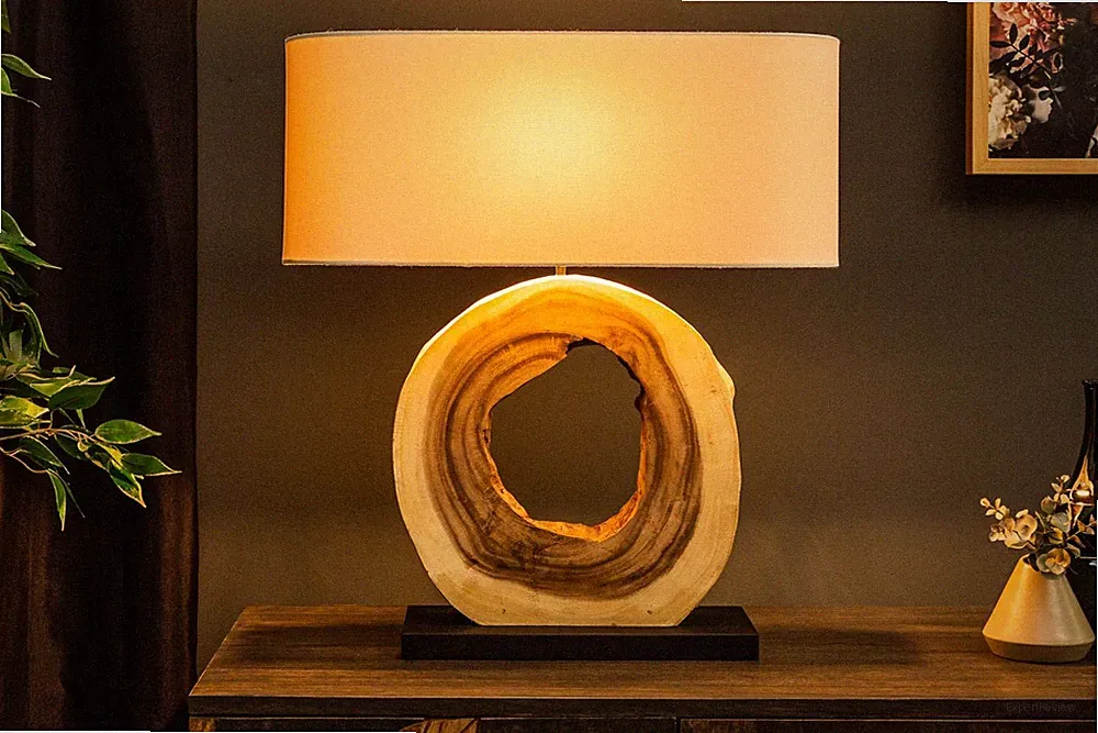 Design Tischleuchte KYRISSA massives Holz Unikat Nachttisch Wohnzimmer Lampe