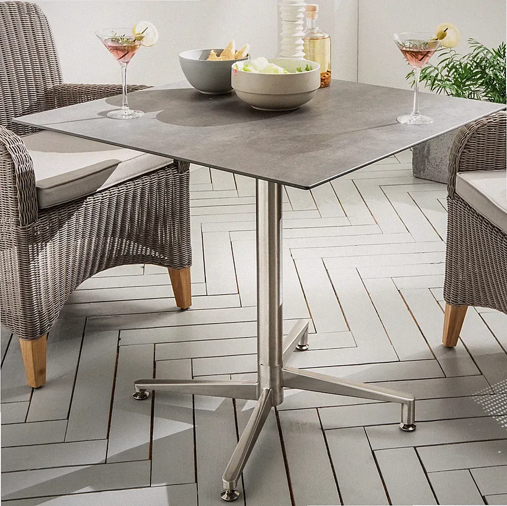 Destiny Gartentisch LOFT 68x68cm, Edelstahl + HPL, beton dunkel