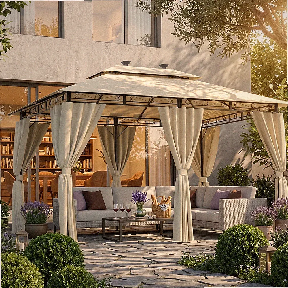Devoko Gartenpavillon 3×3/3×4/3×6m LED Solar 180g/m²Polyester UV50+ Wasserdicht